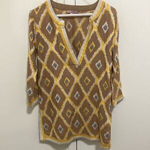 Calypso St. Barth Linen Embroidered & Beaded Tunic/Mini Dress. Size XS.